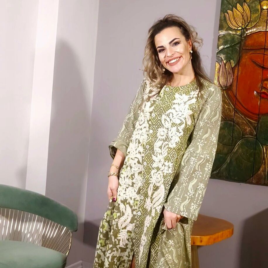 Taş Baskı Kap Elbise Yeşil