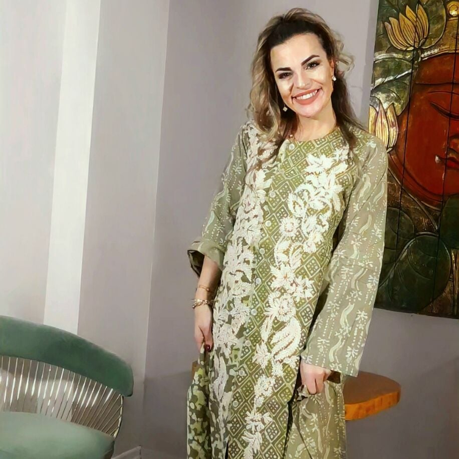 Taş Baskı Kap Elbise Yeşil