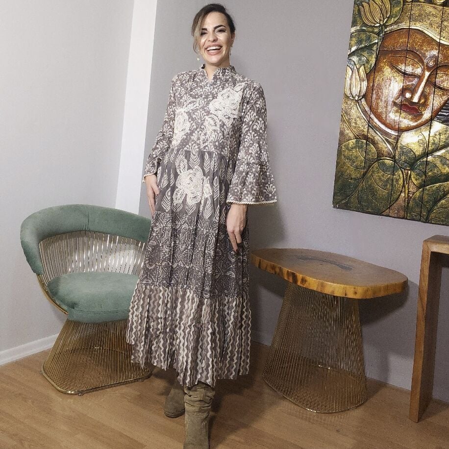 Taş Baskı Elbise H Kahve