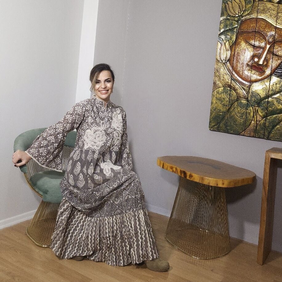 Taş Baskı Elbise H Kahve