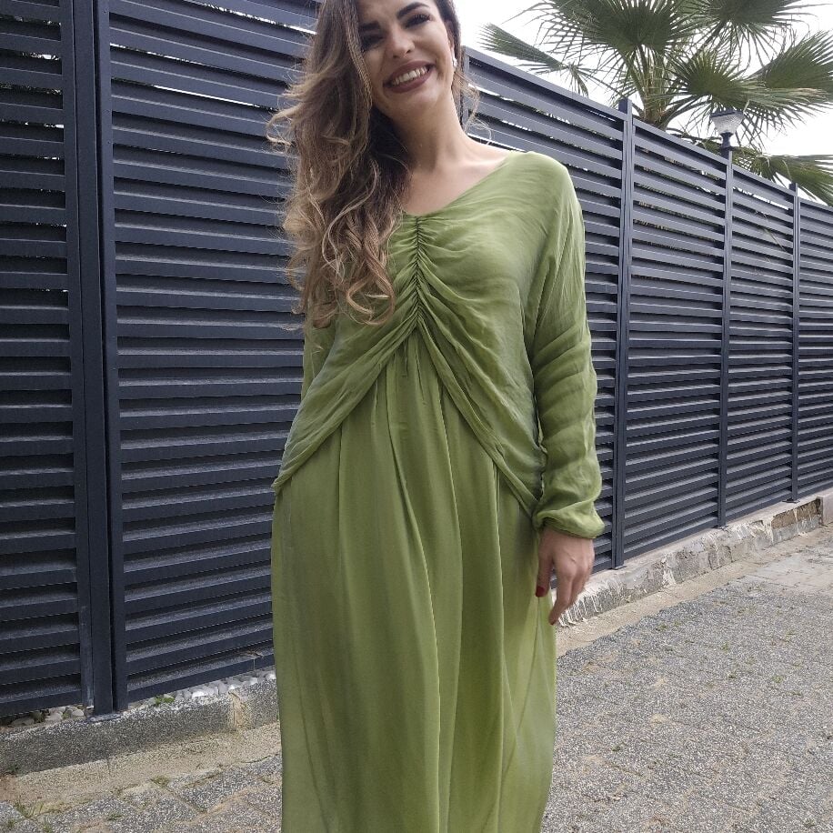 Bürüm İpek Elbise Fıstık Yeşili