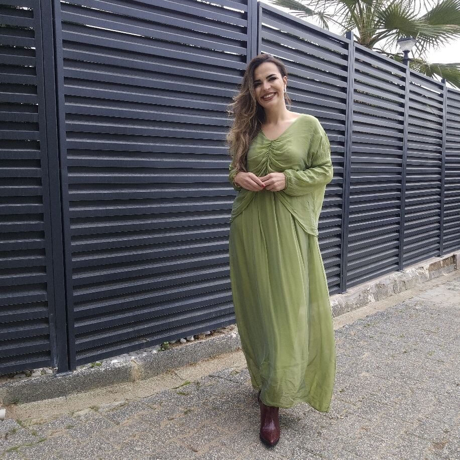 Bürüm İpek Elbise Fıstık Yeşili