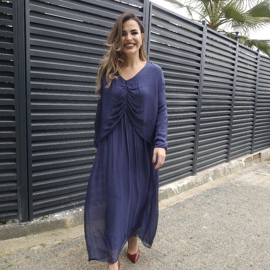 Bürüm İpek Elbise Lacivert