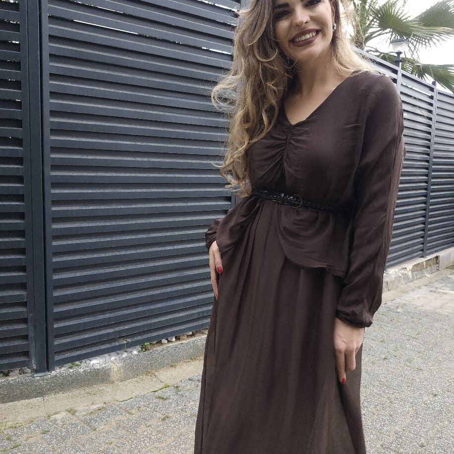 Bürüm İpek Elbise Kahverengi