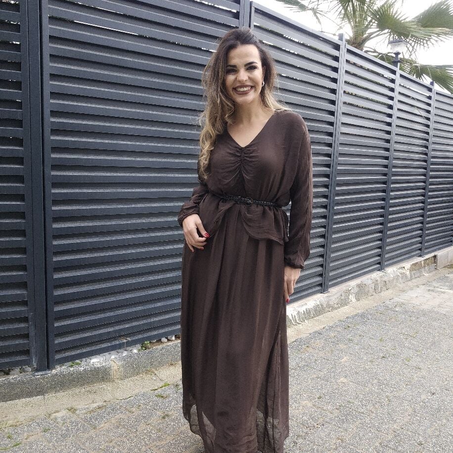 Bürüm İpek Elbise Kahverengi