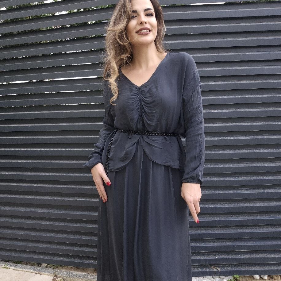 Bürüm İpek Elbise Gri