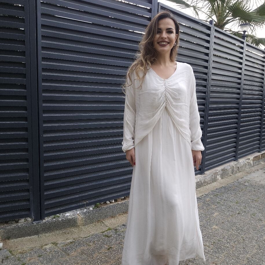 Bürüm İpek Elbise Beyaz