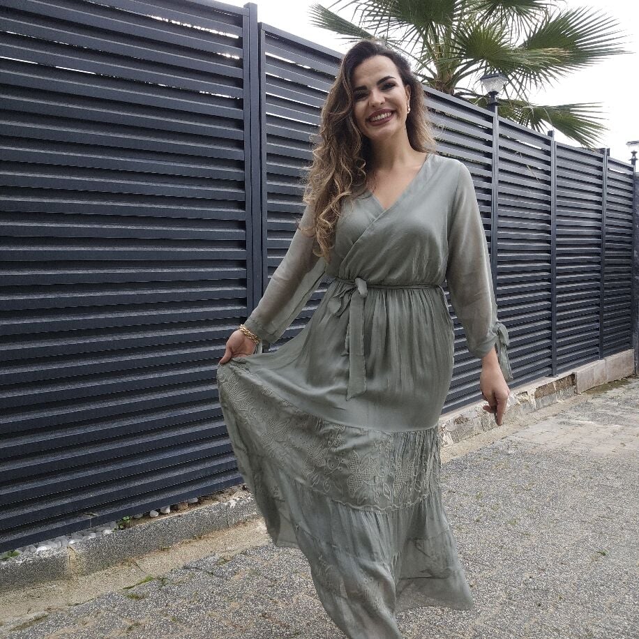 Kruvaze İpek Elbise Yeşil