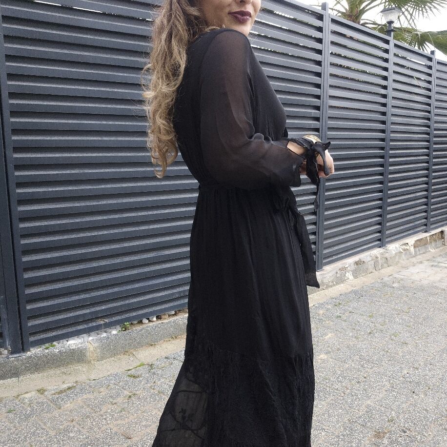 Kruvaze İpek Elbise Siyah