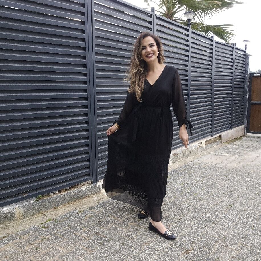 Kruvaze İpek Elbise Siyah