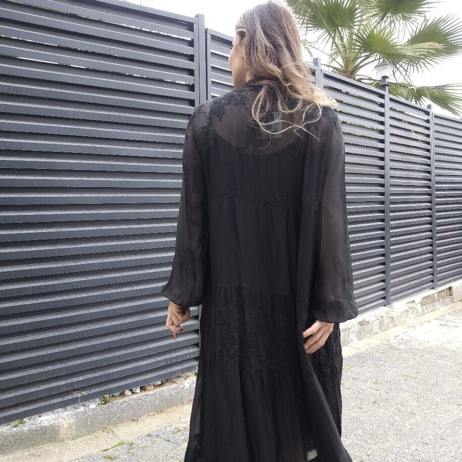 Düğmeli İpek Elbise Siyah