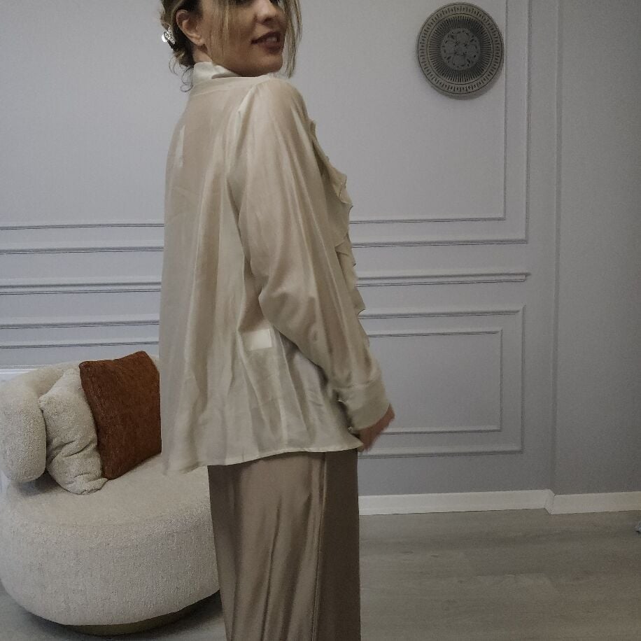 İtalyan Saten Pantolon Bej