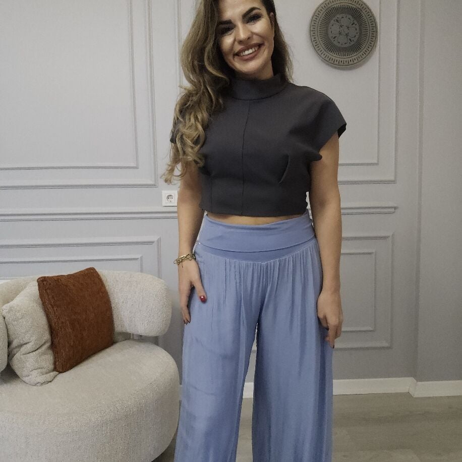 İtalyan İpek Pantolon Mavi