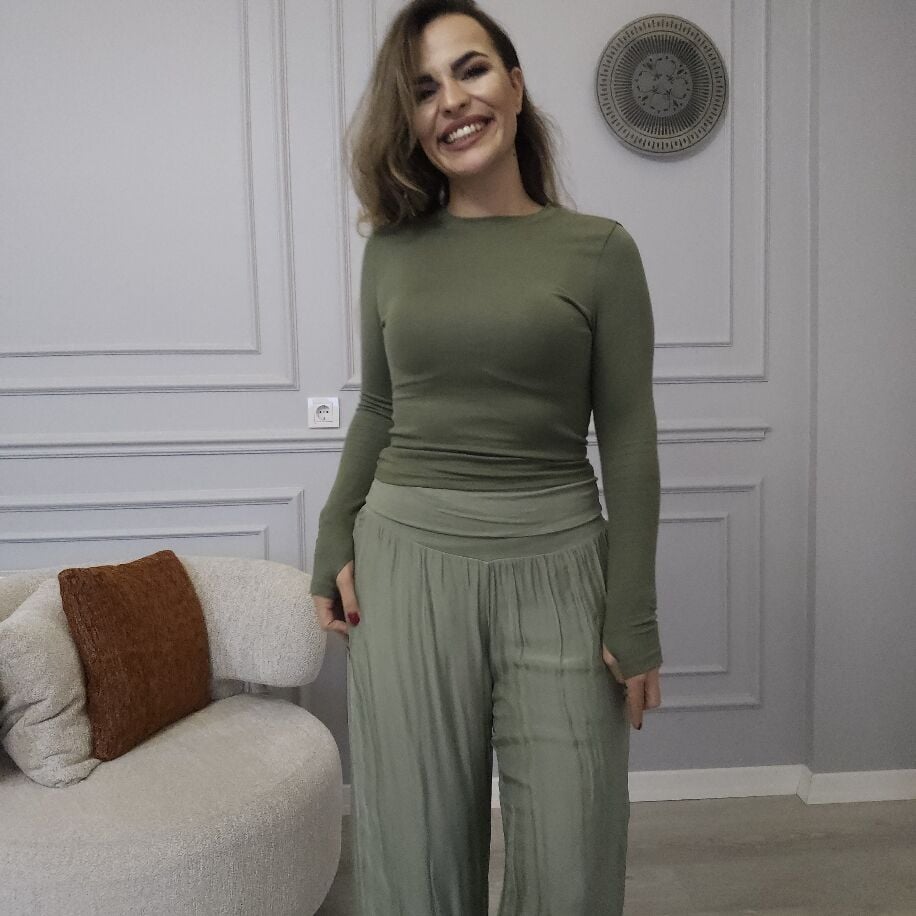 İtalyan İpek Pantolon Yeşil