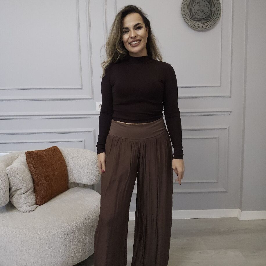 İtalyan İpek Pantolon Kahverengi