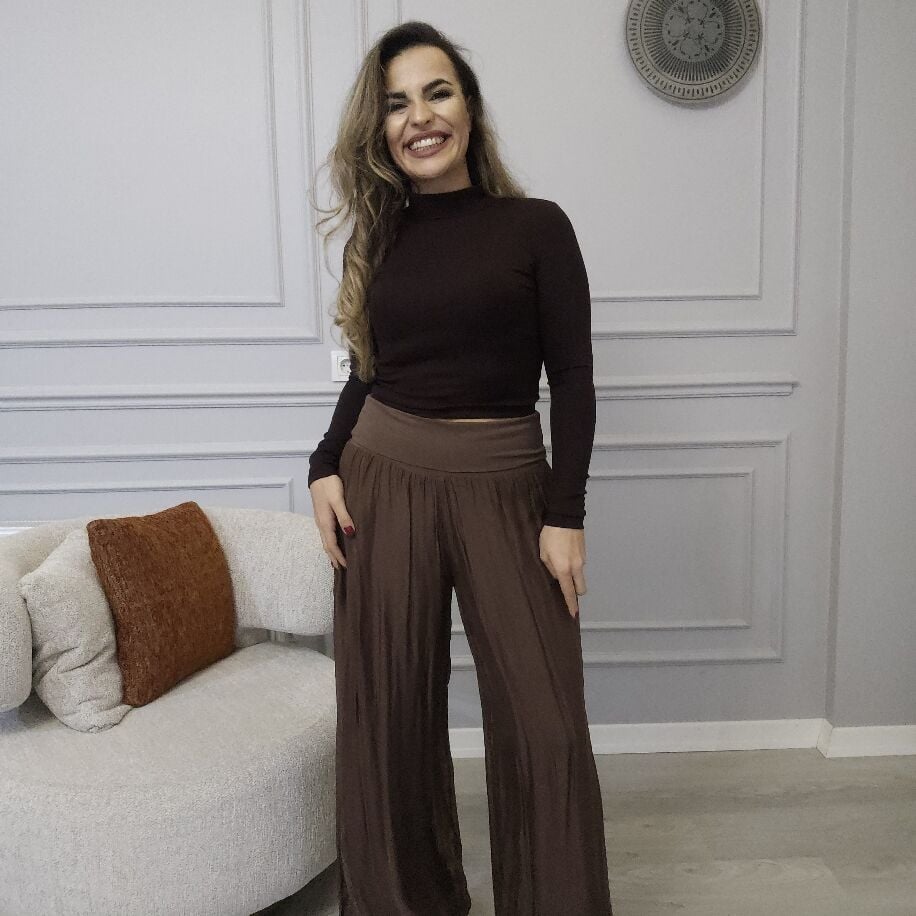 İtalyan İpek Pantolon Kahverengi