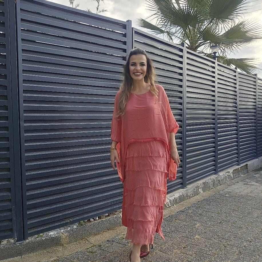 İtalyan Katkat İpek Elbise Nar