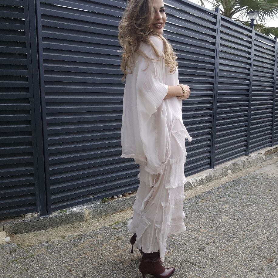 İtalyan Katkat İpek Elbise Pudra