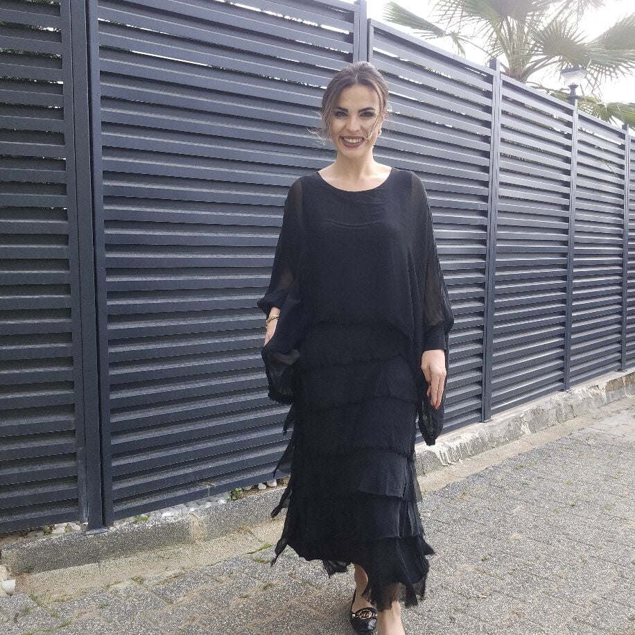 İtalyan Katkat İpek Elbise Siyah