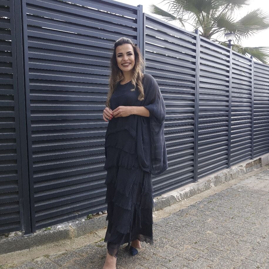 İtalyan Katkat İpek Elbise Gri