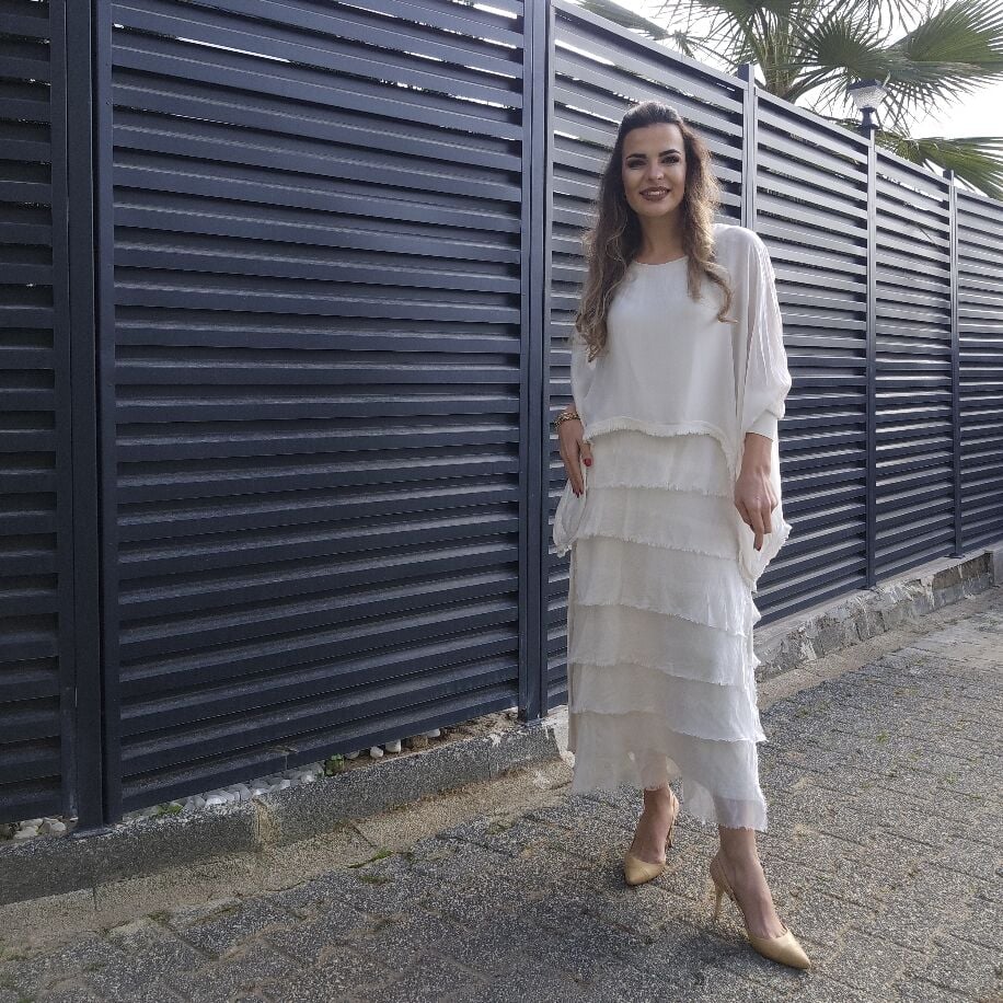 İtalyan Katkat İpek Elbise Beyaz