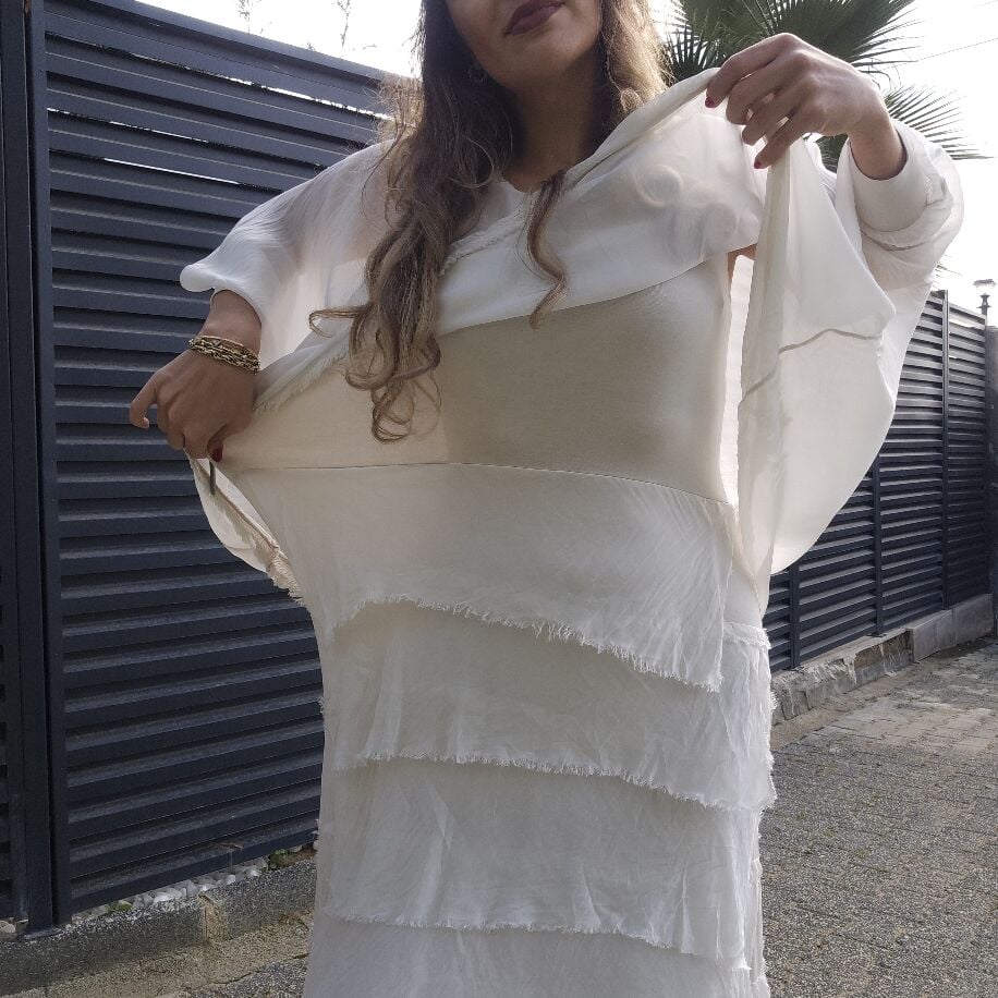 İtalyan Katkat İpek Elbise Beyaz