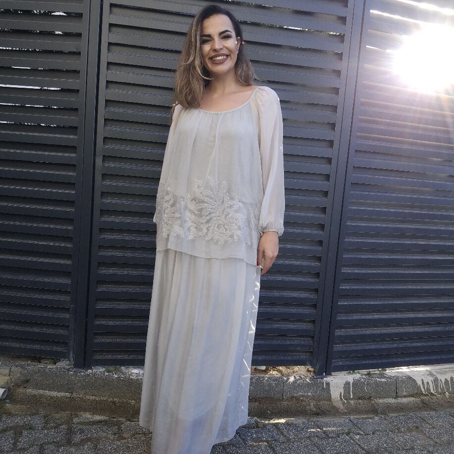 İtalyan Çiçek İpek Elbise  A Gri