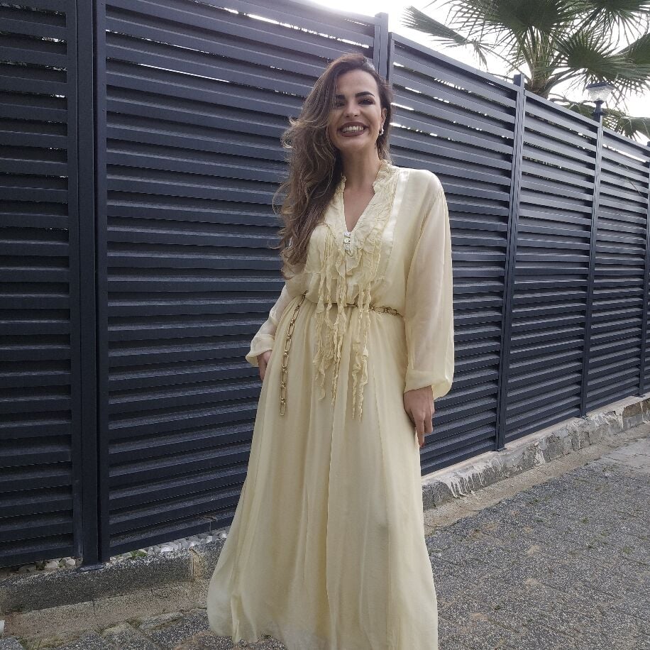 İtalyan Püsküllü İpek Elbise Sarı