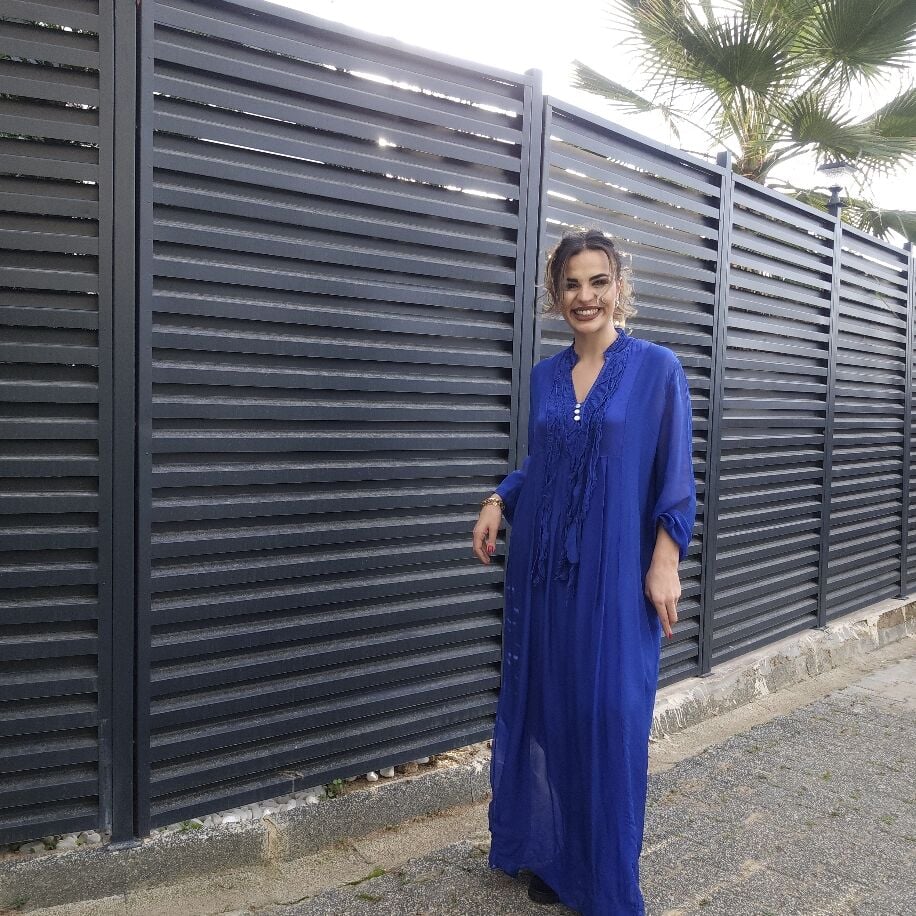 İtalyan Püsküllü İpek Elbise Saks