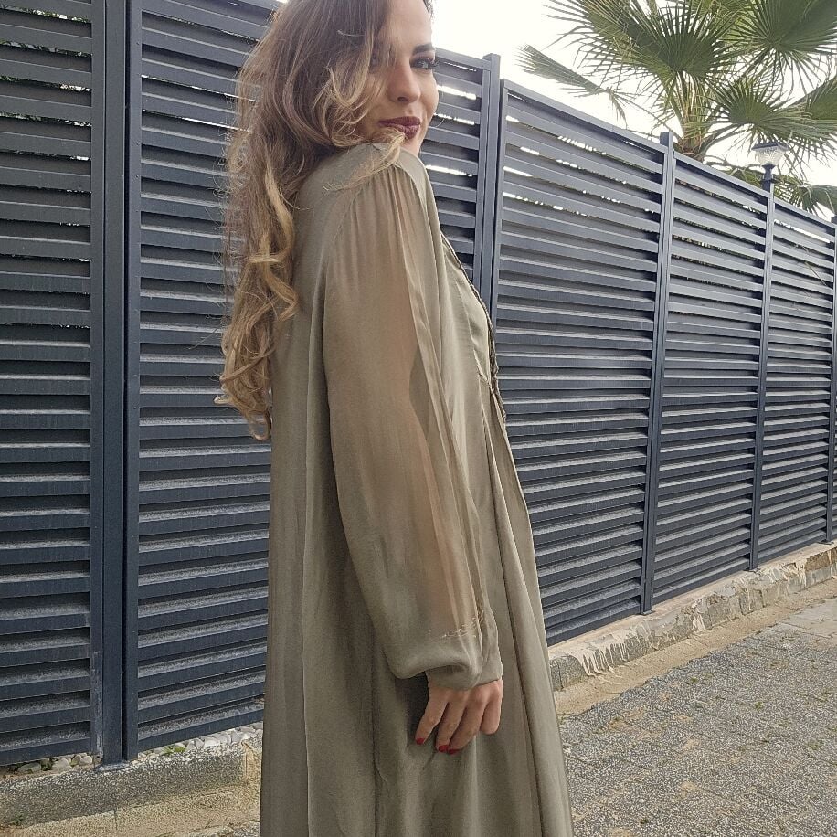 İtalyan Püsküllü İpek Elbise Yeşil