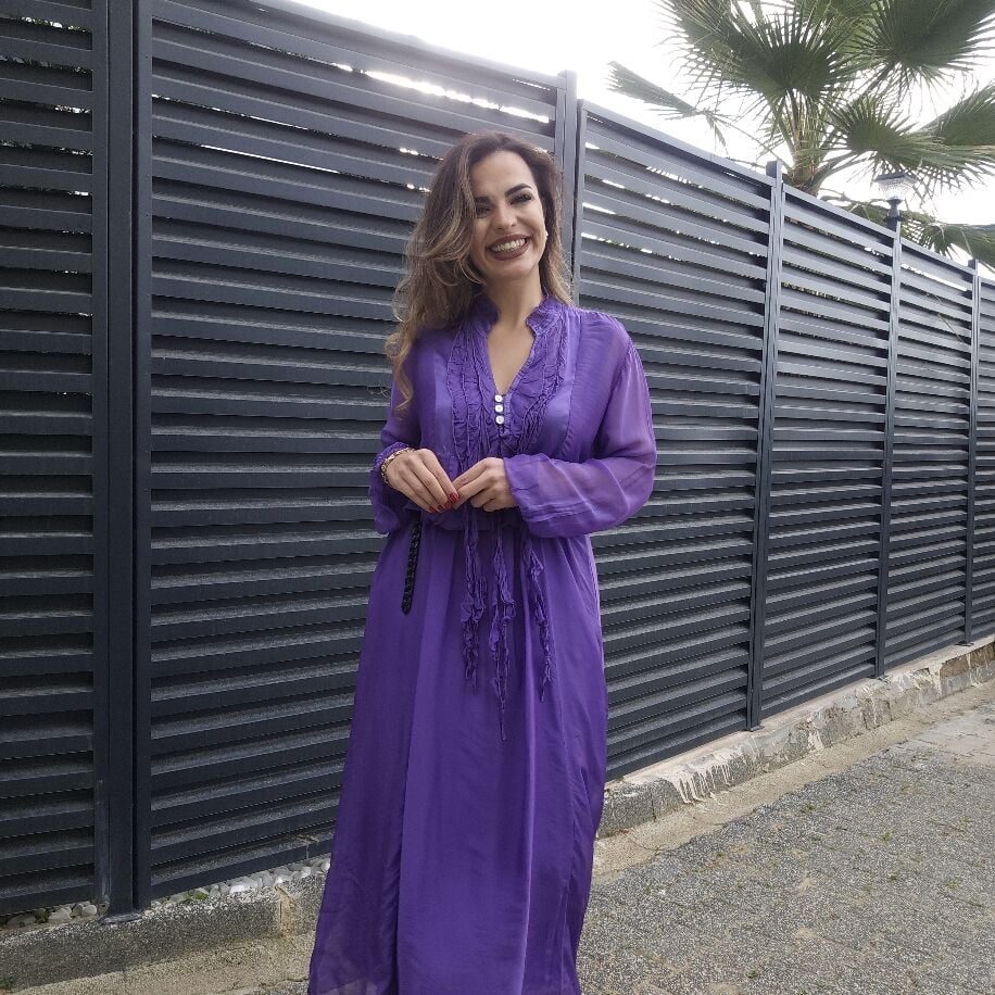 İtalyan Püsküllü İpek Elbise Mor