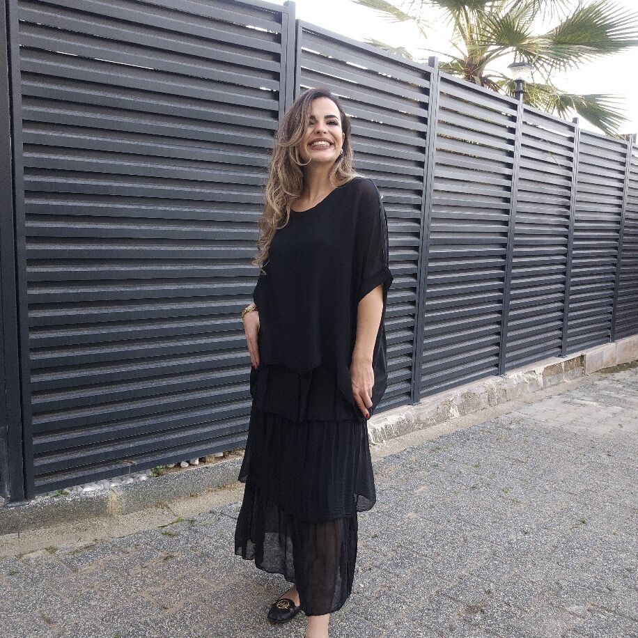 İtalyan 3 Kat İpek Elbise Siyah