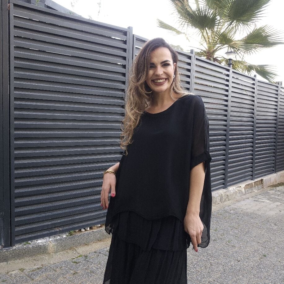 İtalyan 3 Kat İpek Elbise Siyah