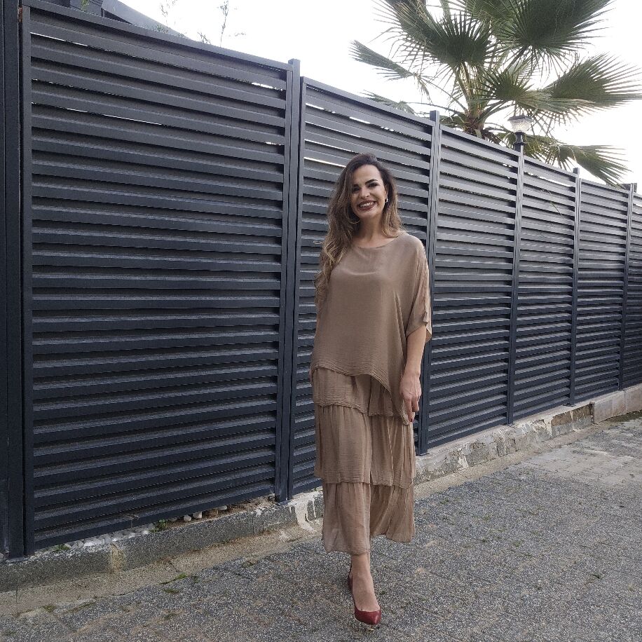 İtalyan 3 Kat İpek Elbise Camel