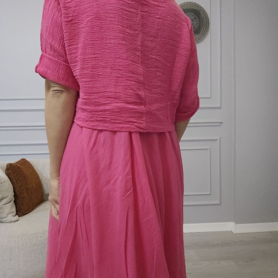 İtalyan 2li Keten Elbise K Pembe