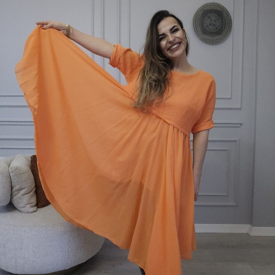 İtalyan 2li Keten Elbise Turuncu