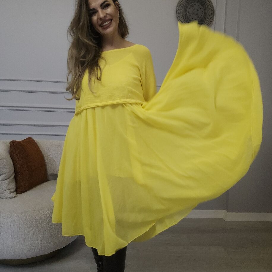 İtalyan 2li Keten Elbise Sarı