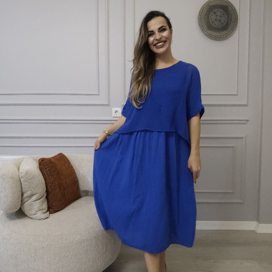 İtalyan File Keten Elbise Saks