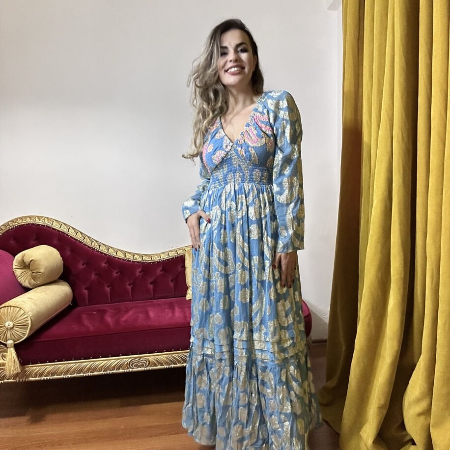 İthal Mavi Gold Elbise