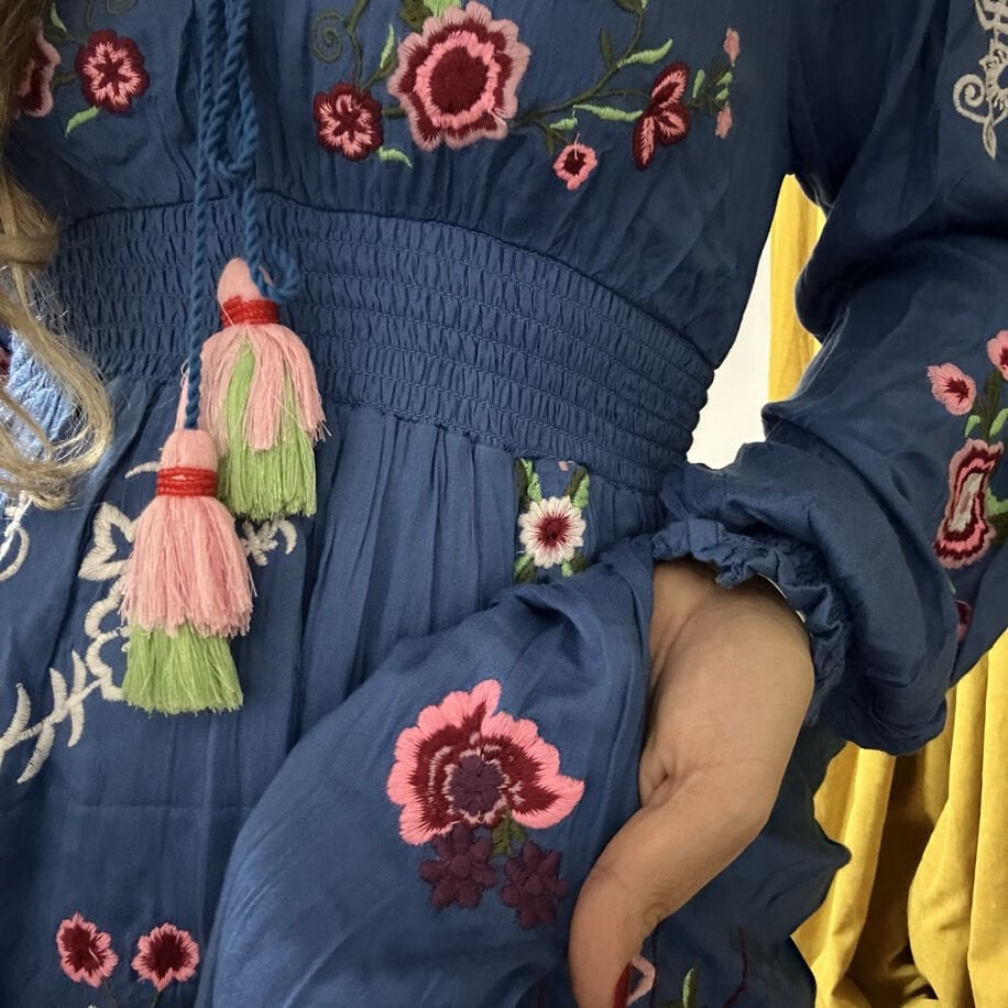 İthal Çiçek Dokuma Elbise