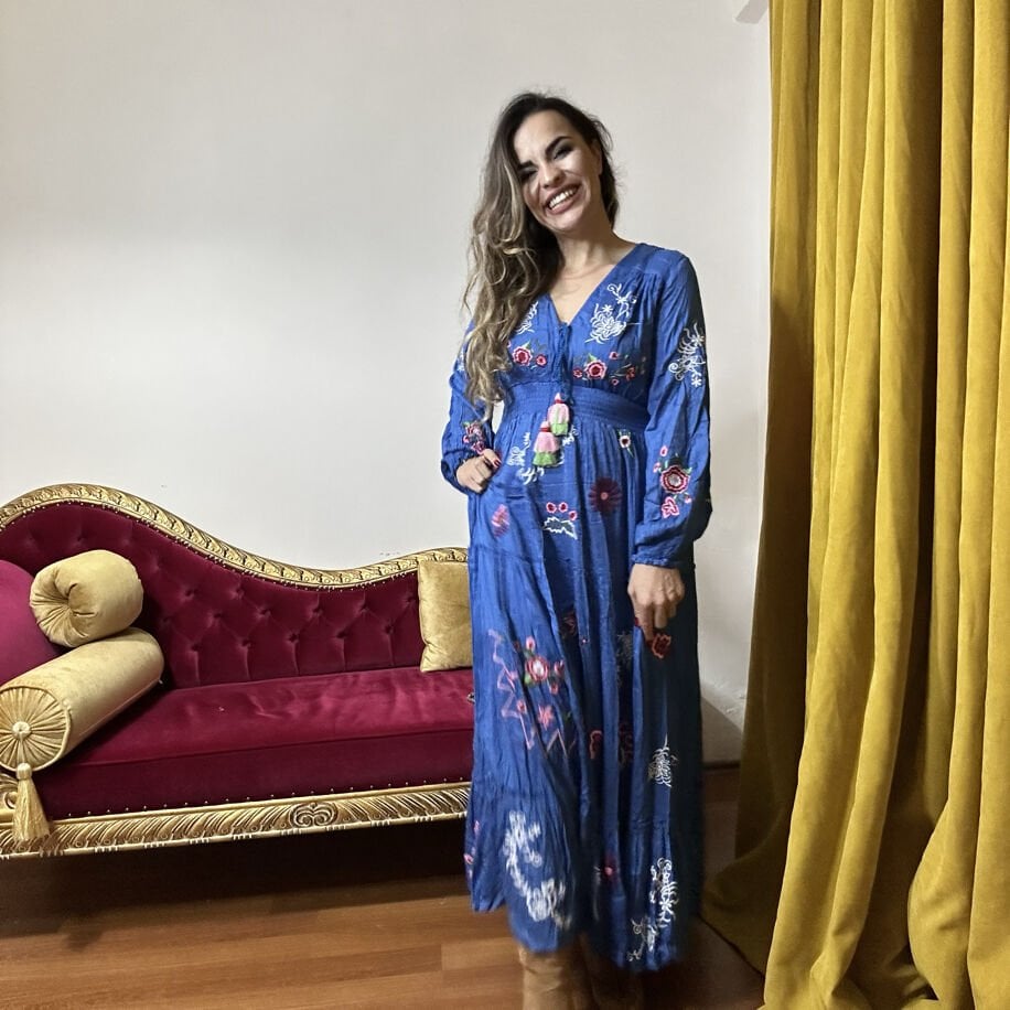 İthal Çiçek Dokuma Elbise