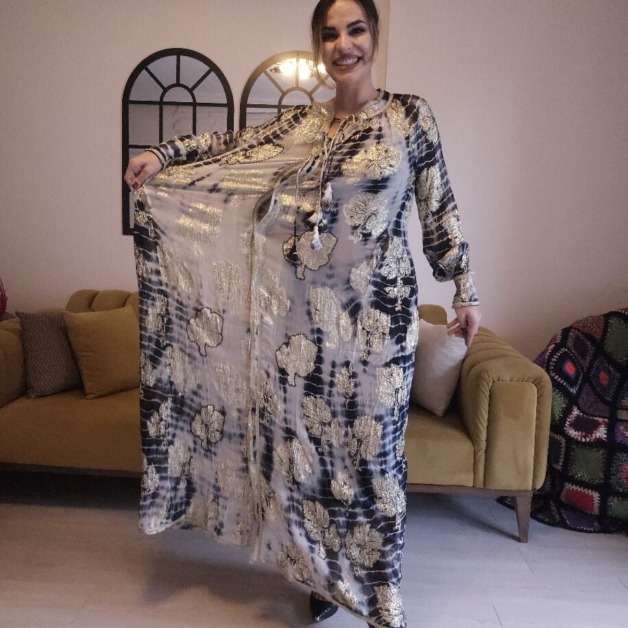 İthal Yaldız Batik Panço Siyah