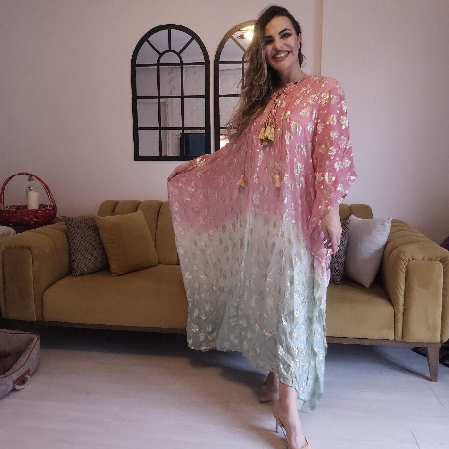 İthal Yaldızlı Panço Pembe Cam