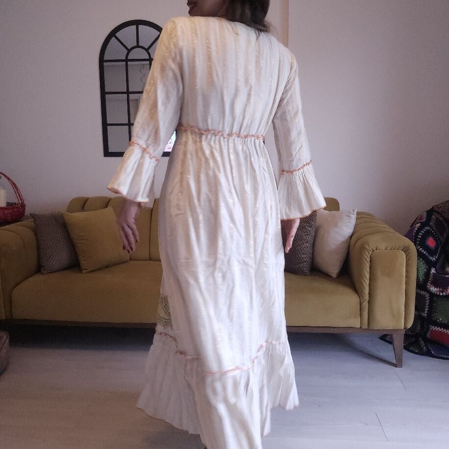 İthal Turuncu Detaylı Elbise