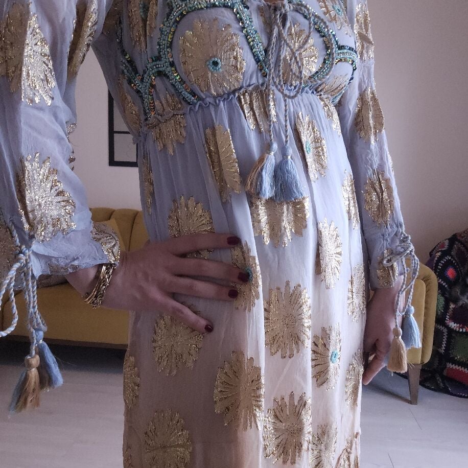 İthal Şifon Elbise Mevi Bej