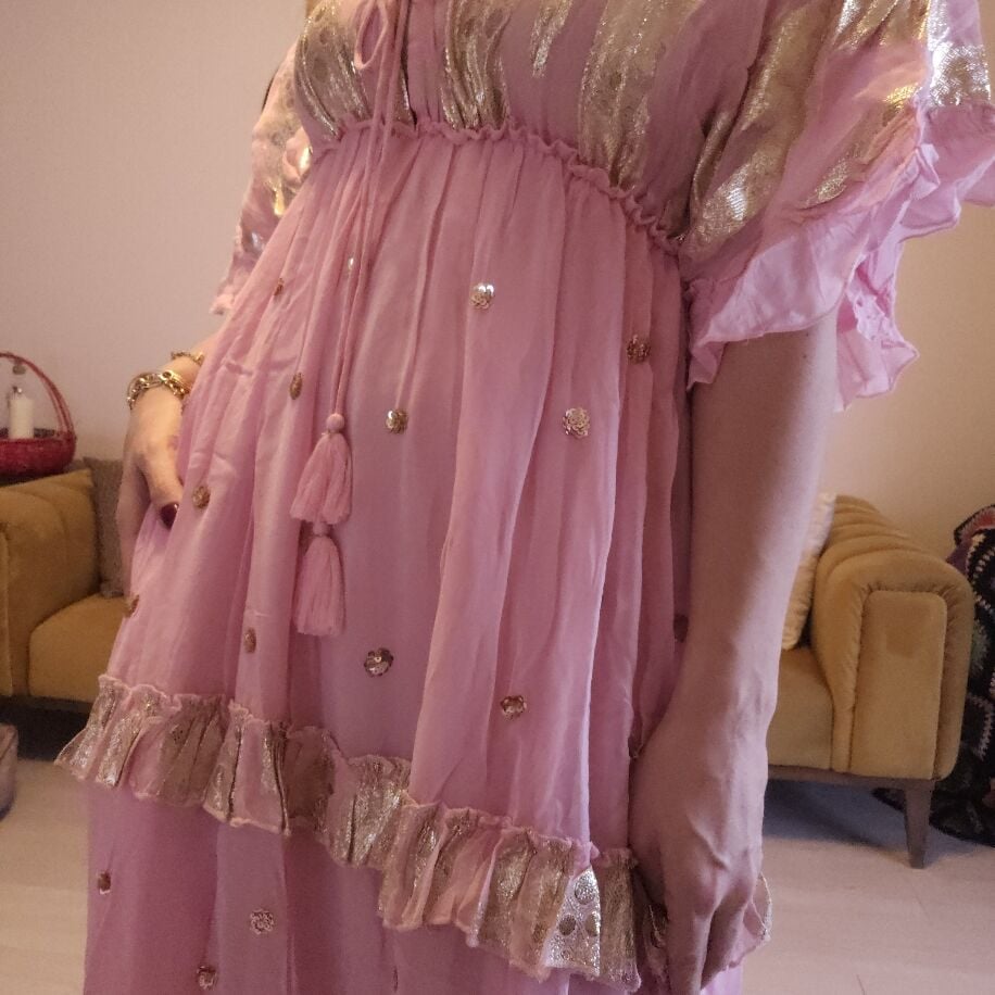 İthal Şifon Elbise Pembe