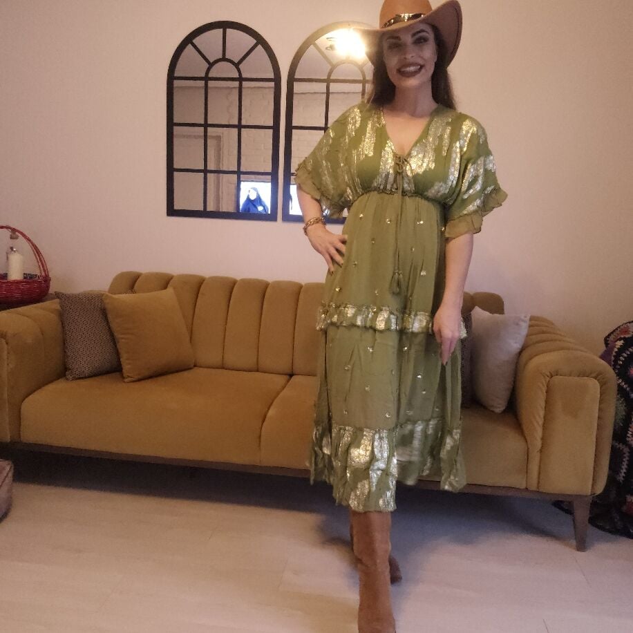 İthal Şifon Elbise Yeşil