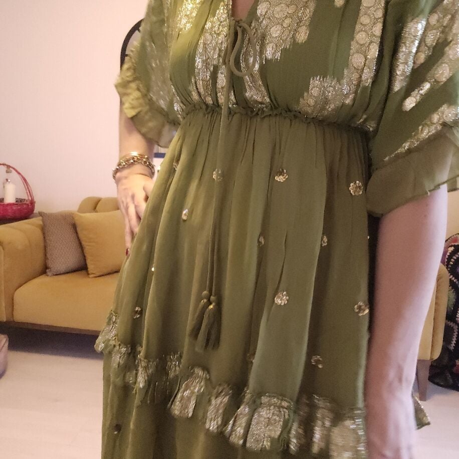 İthal Şifon Elbise Yeşil