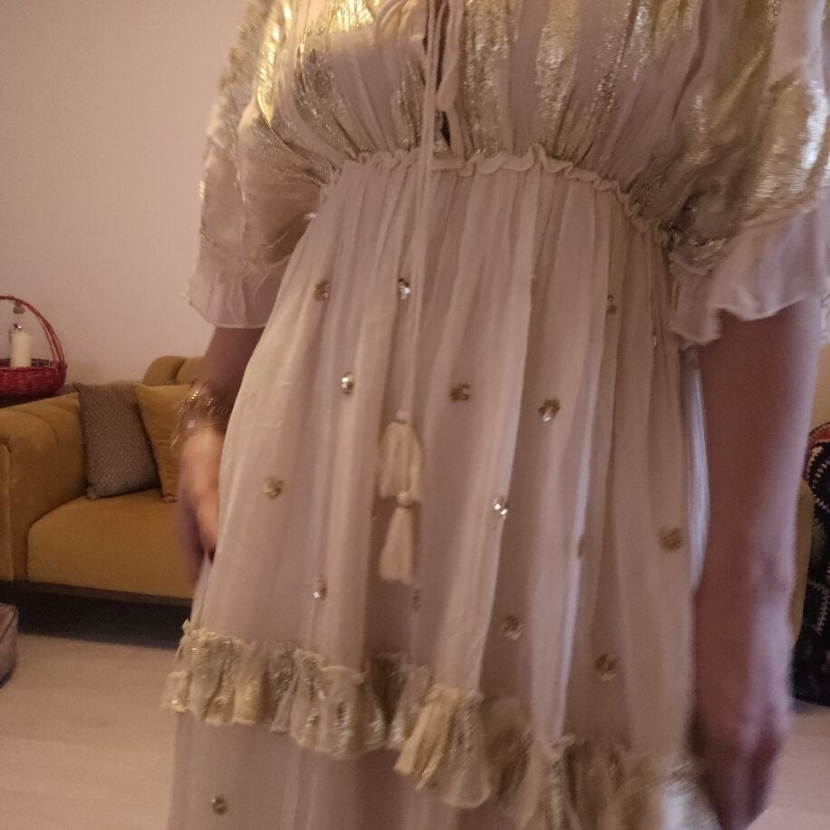 İthal Şifon Elbise Bej