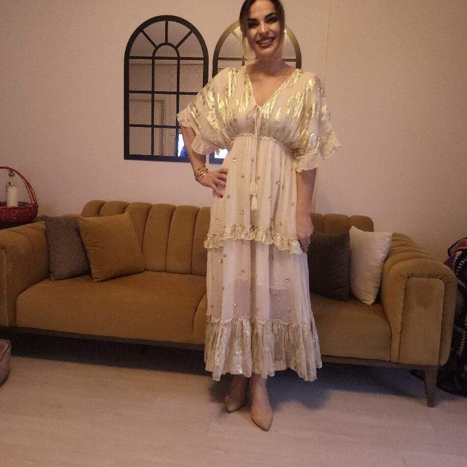 İthal Şifon Elbise Bej